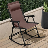 Best Choice Products Outdoor Folding Rocking Chair, Zero Gravity Lounge Chair, Patio Rocker w/Headrest Pillow - Brown - Photo 2