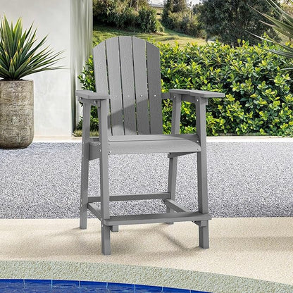 YITAHOME Tall Adirondack Chair Set of 4, Poly Bar Height Balcony Seating, HIPS High Back Outdoor Chairs, Bar Stools Lifeguard Chair for Balcony Deck Pool Patio, Grey