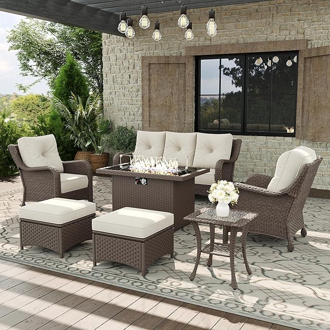 7 Piece Patio Furniture Set with Fire Pit Table - Photo 1