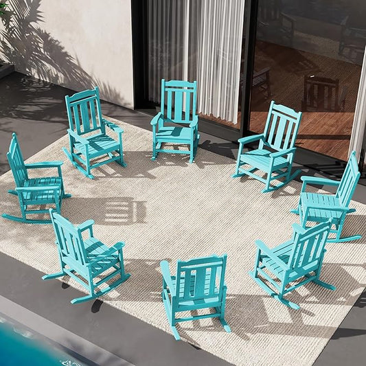 SERWALL HDPE Outdoor Rocking Chair Aruba Set of 8, All Weather Patio Rocking Chair, Poly Rocking Chair for Adults