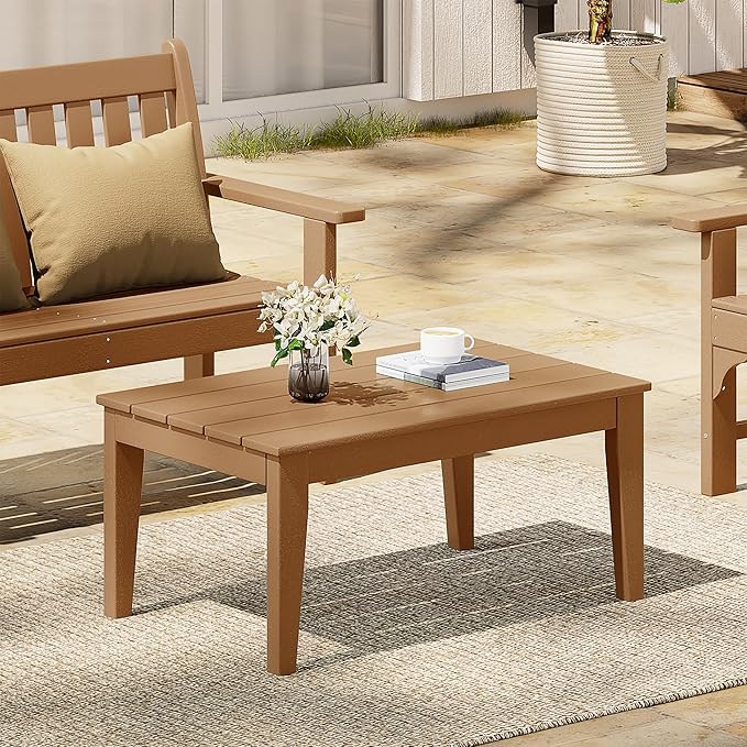 WestinTrends Malibu Low Outdoor HDPE Patio Rectangle Coffee Table, Teak - Photo 4