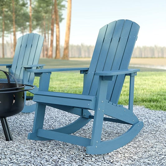 EMMA + OLIVER Marcy All Weather Rocking Chair - Set of 2 - Sea Foam Poly Resin - Classic Adirondack Design - UV Resistant Coating - Stainless Steel Hardware