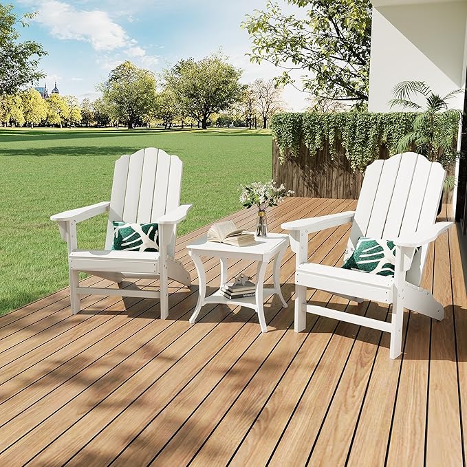 PeakPursuit HDPE Adirondack Chair for Patio, Wood Texture Lawn Chair, Outdoor Patio Furniture for Garden Backyard Deck
