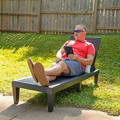Sunnydaze 5-Position Outdoor Adjustable Chaise Lounge Chair - UV- and Weather-Resistant Polypropylene Resin - Wood-Look Design - Black