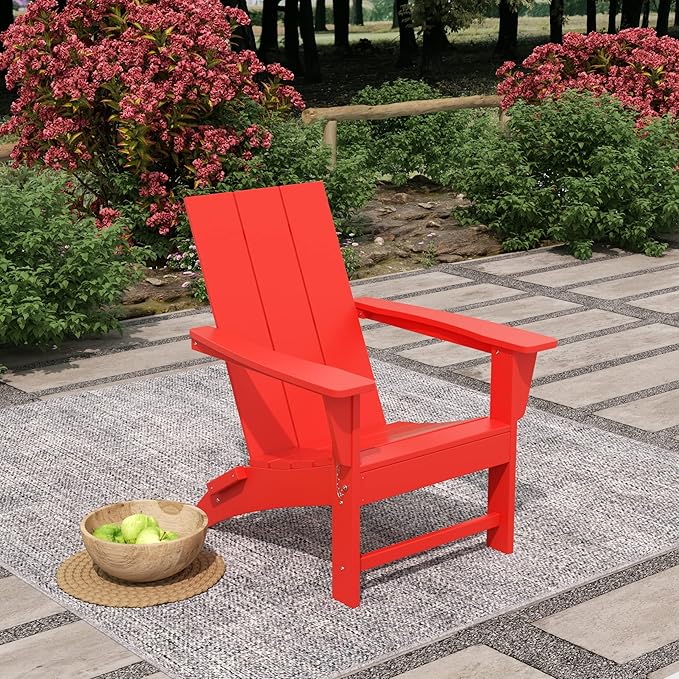 WO Home Furniture HDPE Adirondack Chair Folding Poly Lumber All Weather UV/Fade Resistant Heavy Duty for Patio, Backyard, Balcony, Garden, Lawn (Red)…