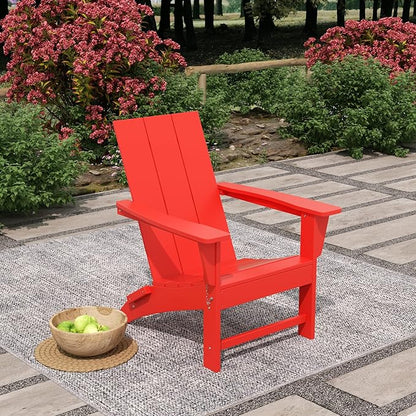 WO Home Furniture HDPE Adirondack Chair Folding Poly Lumber All Weather UV/Fade Resistant Heavy Duty for Patio, Backyard, Balcony, Garden, Lawn (Red)…