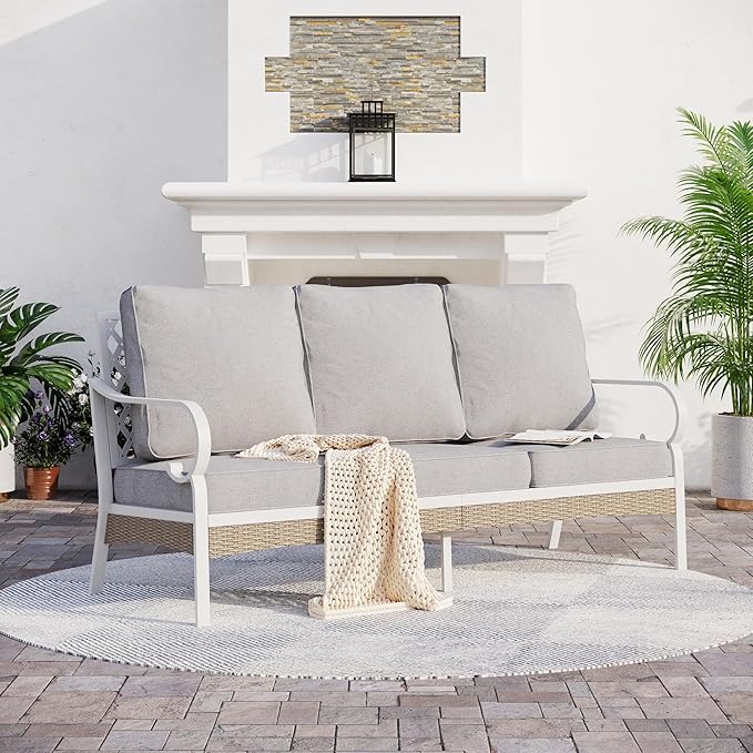 Metal Patio Furniture Sofa with 5.75" Extra Thick Cushion - Photo 1