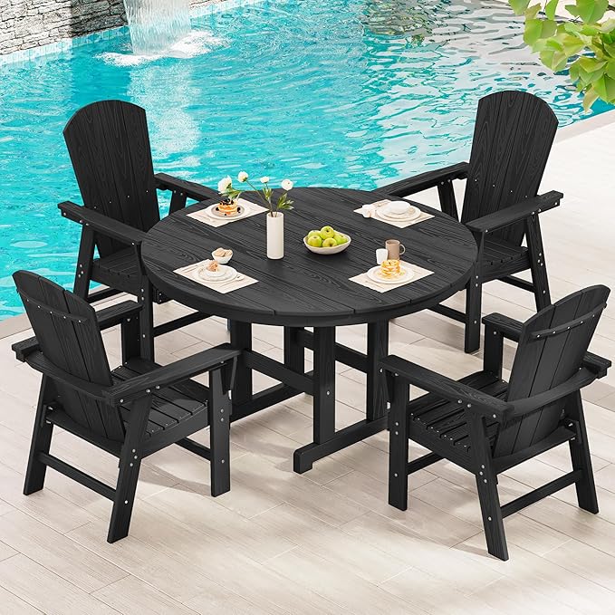 SERWALL Outdoor Adirondack Dining Chair Set of 2, All Weather HDPE Patio Chairs, Black