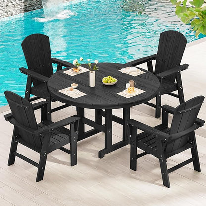 SERWALL Outdoor Adirondack Dining Chair Set of 2, All Weather HDPE Patio Chairs, Black