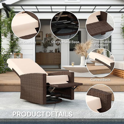 Outsunny Outdoor Wicker Swivel Recliner Chair, Reclining Backrest, Lifting Footrest, 360° Rotating Basic, Water-Resistant Cushions for Patio, Cream White
