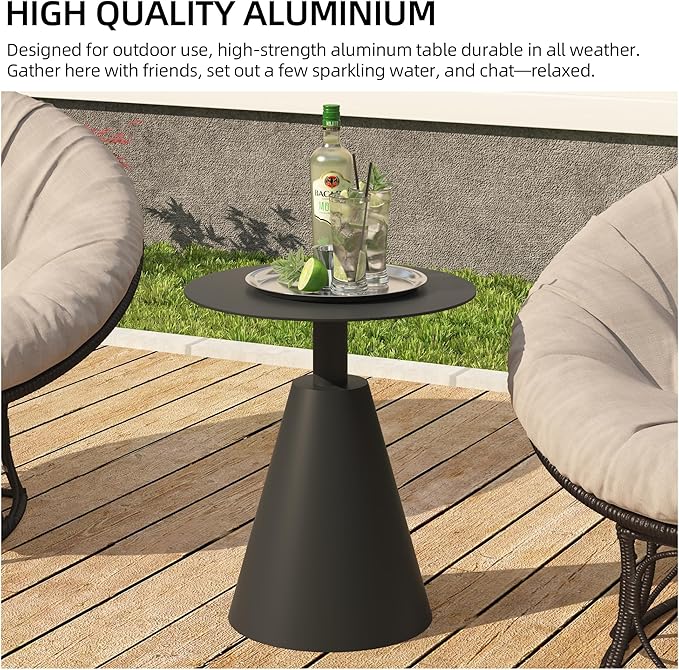 19.5''Φ Outdoor Round Coffee Table Weather-Resistant Aluminum Side Table for Balcony, Patio, Garden, Bedroom (Grey)