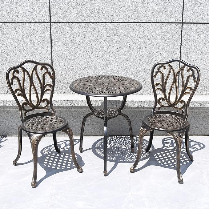 C/G 3 Piece Bistro Set,Outdoor Patio Set,Anti-Rust Cast Aluminum Bistro Table Set for Park Yard Front Porch Furniture(Antique Copper)