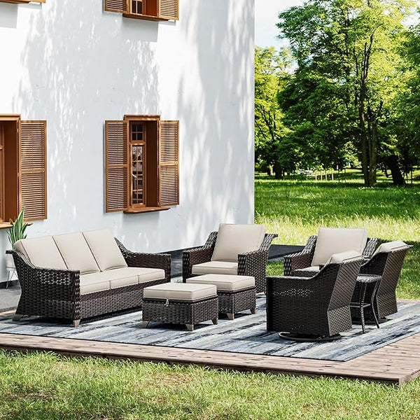 Joyside Wicker Patio Furniture Sets, 8 Pieces Upgraded Large Size Outdoor Furniture with Swivel Rocking Patio Chairs - Photo 1