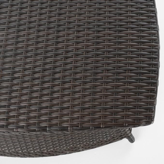 Outdoor Rattan Side Table with Umbrella Hole, All Weather 2 Tier Rattan Wicker Coffee End Table with Storage Shelf for Garden Porch Deck Backyard, No Assembly Required (Brown)