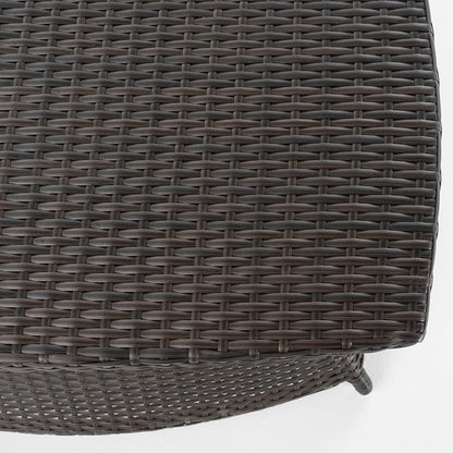 Outdoor Rattan Side Table with Umbrella Hole, All Weather 2 Tier Rattan Wicker Coffee End Table with Storage Shelf for Garden Porch Deck Backyard, No Assembly Required (Brown)