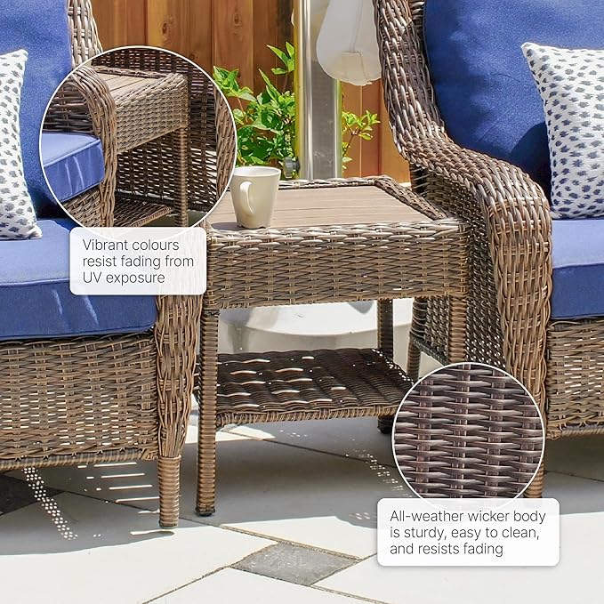Cambridge Outdoor Wicker Side Table, 2-Tier All-Weather HDPE Rattan Patio End Table with HIPS Tabletop and Storage Shelf, Brown