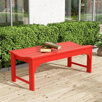 WO Home Furniture Outdoor 46" Backless HDPE Adirondack Bench, Poly Lumber Seat for Patio, Backyard, Balcony, All Weather Resistant with UV Protection, Red