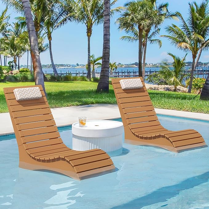 HDPS Pool Lounge Chairs, Use in Pools Lounge Chairs up to 10-Inches of Water, Chaise Chairs with Headrest, Lounge Chair Outdoor, Fade-Resistant Pool Lounger for Deck