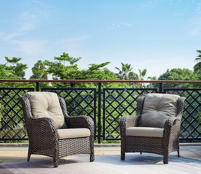 Rilyson Outdoor Wicker Patio Chairs Set of 2: Rattan Dining and Porch Chairs with High Back and Deep Seating - Photo 7