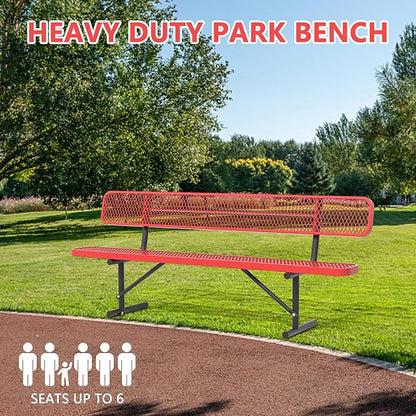 Park Benches for Outside - 96" Outdoor Metal Street Bench Heavy-Duty Steel Weatherproof Portable Garden Bench, Commercial Benches for Patio, Soccer, Park, Shopping Malls, Decks, Sports