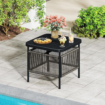 HAPPYGRILL Outdoor Side Table with Umbrella Hole 1.57”, Square Rattan Wicker Coffee Bistro End Table Umbrella Stand, for Backyard Poolside Garden (1)