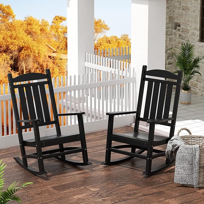 WestinTrends Malibu 3-Piece Set Outdoor/Patio Rocking Chairs (2 Seater), Black
