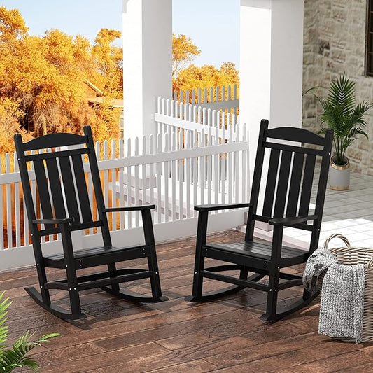 WestinTrends Malibu 3-Piece Set Outdoor/Patio Rocking Chairs (2 Seater), Black