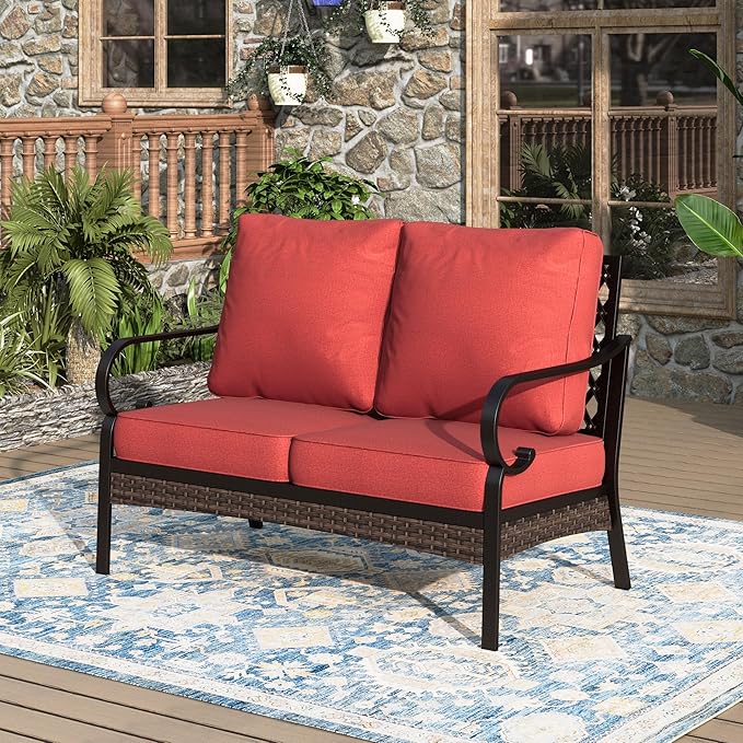 Patio Furniture Sofa, Love-Seat Patio Sofa Steel Frame Outdoor Sectional Couch with Deep Seating and 5.75” Cushions for - Photo 1