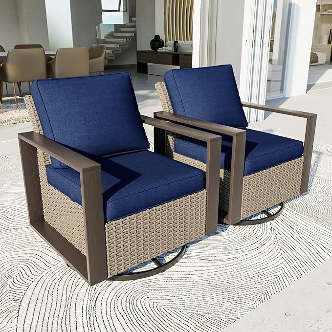 Patio Chairs Set of 2, Outdoor Swivel Rocker Patio Chairs, Metal Patio Furniture with Deep Seating - Photo 9