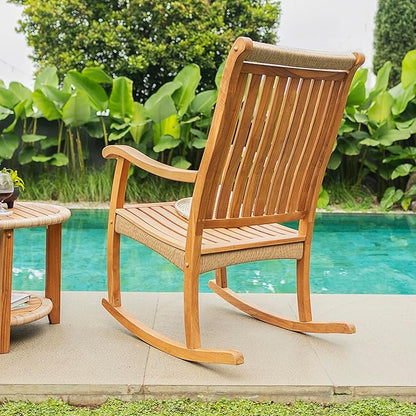 Cambridge Casual Marrakesh Teak Wood Outdoor Rocking Chair with All-Weather Wicker