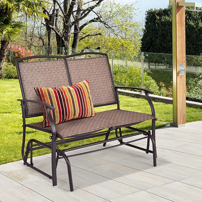 Byroce 2-Person Patio Outdoor Glider Bench, Double Swing Loveseat Rocker with Heavy Duty Metal Frame, 400 LBS, Rocking Chair for Backyard, Balcony, Garden, Poolside, Deck, Front Porch (Brown)