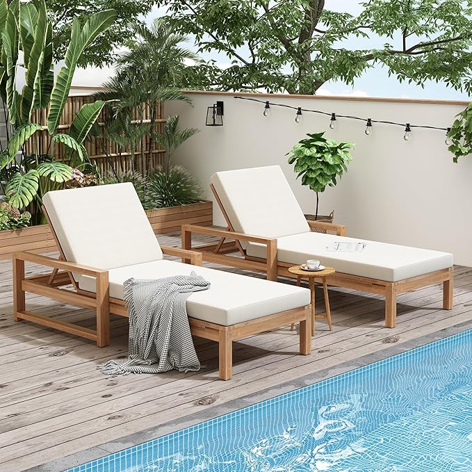 Think 30Lounge Chair Set of 2, Patio Sun Tanning Chair, Outdoor Chaise Lounger with 5-Position Reclining Back, for Pool - Photo 1