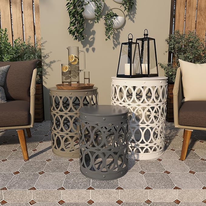Deco 79 Metal Side End Accent Table Indoor Outdoor Nesting End Table with Carved Trellis Design, Set of 3 Side Table 23" - Photo 7