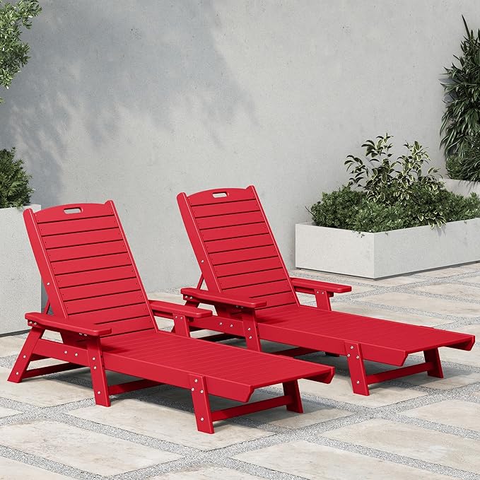 WestinTrends Malibu Poly Reclining Chaise Lounge (Set of 2) Red - Photo 1