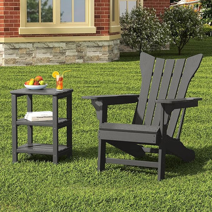 3 Tier Outdoor Side Table Adirondack Side Table HDPE End Table Patio Side Table Rectangle Tables for Outdoor Backyard Garden Balcony (Retro, Grey)