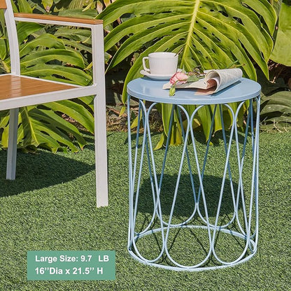 Y&M Set of 3 Heavy-Duty Round End Table, Side Table, Coffee Table for Indoor Multifunctional Use, Outdoor Decorative Garden Stool Plant Stand-Blue