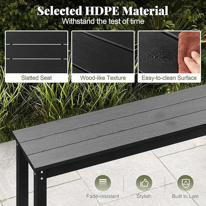 Tangkula HDPE Outdoor Bench, 2-3 Person Patio Bench, 55" Backless Garden Dining Bench with Slatted Seat, Weatherproof Park Bench for Entryway, Porch, Lawn & Backyard (Black,2)