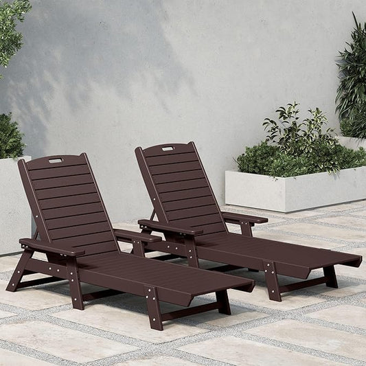 WestinTrends Malibu Poly Reclining Chaise Lounge (Set of 2) Dark Brown