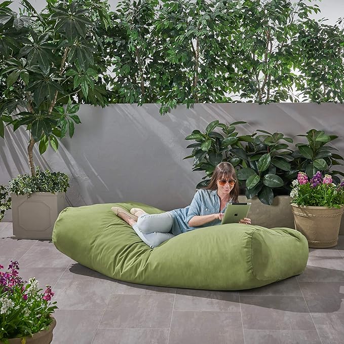 Christopher Knight Home Vivien Outdoor Water Resistant 6'x3' Lounger Bean Bag, Green - Photo 2