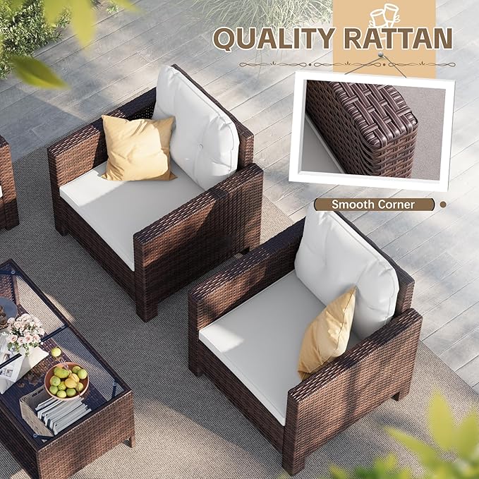 Homall 4 Pieces Patio Furniture Sets Rattan Chair Wicker Conversation Sofa Set, Outdoor Indoor Backyard Porch Garden Poolside Balcony Use (Beige)