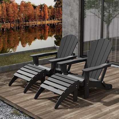 WestinTrends Malibu Outdoor Lounge Chair Set, 4-Pieces Adirondack Chair Set of 2 with Ottoman, All Weather Poly Lumber Patio Lawn Folding Chair for Outside Pool Beach, Gray