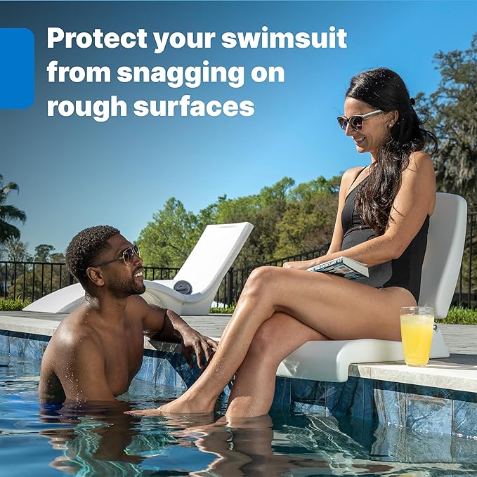 Step2 Vero Pool Lounger and Folding Adult Flip Seat Bundle, Outdoor/Indoor Waterproof Patio Furniture, Provides Back Support When Sitting, Made of Durable Plastic, White/Capri Blue