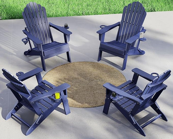 Plawdlik Folding Adirondack Chair Set of 4-with Two Cup Holder, Widened Heavy All-Weather HDPE, SGS Tested - Photo 1