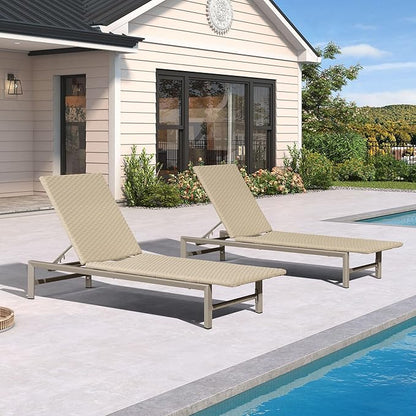 PURPLE LEAF Patio Chaise Lounge Chairs Outdoor Set of 2, Wicker Pool Lounge Chairs for Outside with Adjustable Backrest, Aluminum Sunbathing Lounger for Patio, Poolside, Garden, Khaki