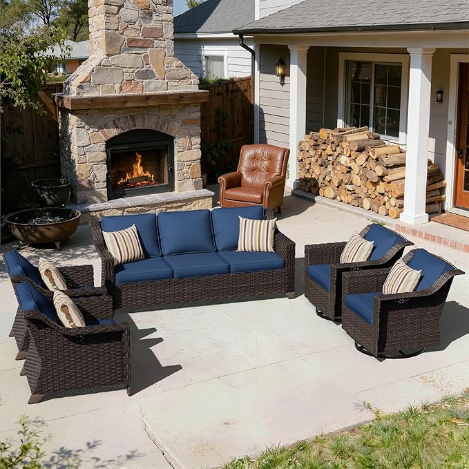 5 Pieces Patio Conversation Furniture Set - 1 Sofa, 2 Armchairs, 2 Swivel Chairs - Photo 6