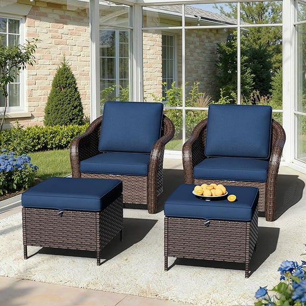 Outdoor Chairs Set with Ottomans, 4 PCS Patio Conversation Furniture Set with Removable Cushions - Photo 1