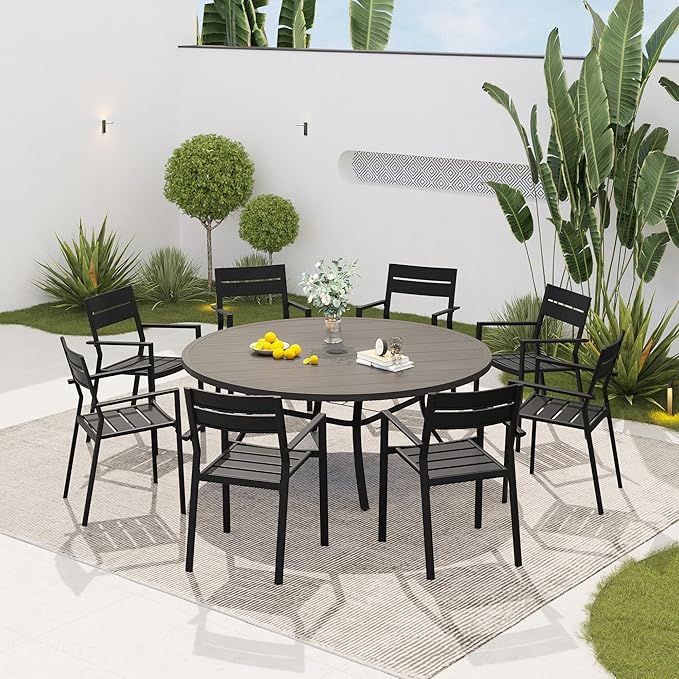 VICLLAX 53" Round Patio Dining Table for 6-8, Metal Outdoor Dining Table with Umbrella Hole for Garden, Patio, Balcony - Photo 2