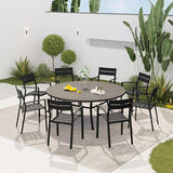 VICLLAX 53" Round Patio Dining Table for 6-8, Metal Outdoor Dining Table with Umbrella Hole for Garden, Patio, Balcony - Photo 2