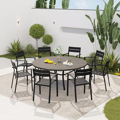 VICLLAX 53" Round Patio Dining Table for 6-8, Metal Outdoor Dining Table with Umbrella Hole for Garden, Patio, Balcony, Grey