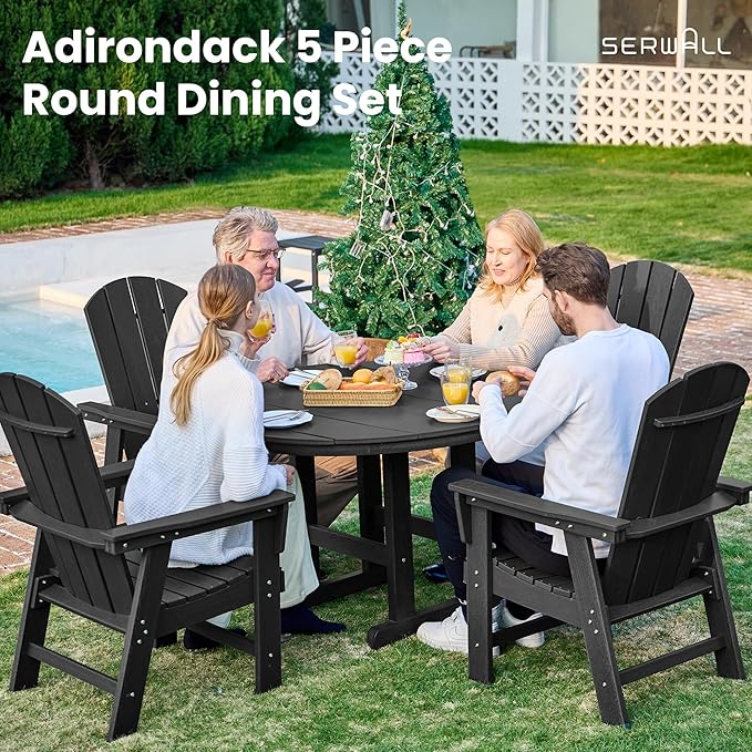 SERWALL Outdoor Adirondack Dining Chair Set of 2, All Weather HDPE Patio Chairs, Black